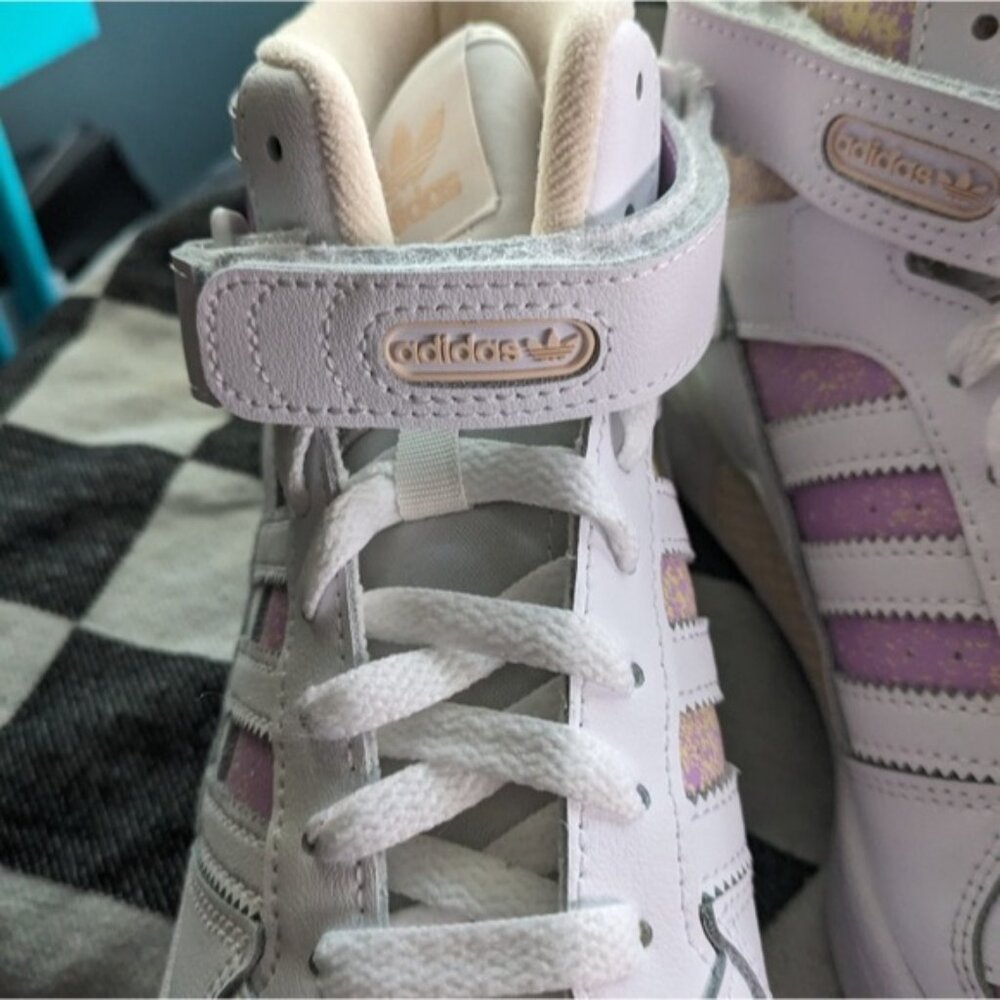 Adidas Women's Forum Mid Originals White Yellow Pink HP3013 Strap Pastel 032026 - Picture 10 of 14